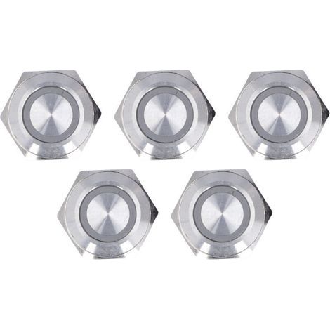 Momenttaster, Metall, selbstrückstellend, wasserdicht, LED, 16 mm, 12–24 V, weiß (1/5)