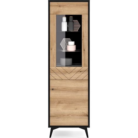 Meuble Vitrine de rangement sur pied DIAMANT W54 évoque chêne/noir 54x178x39cm