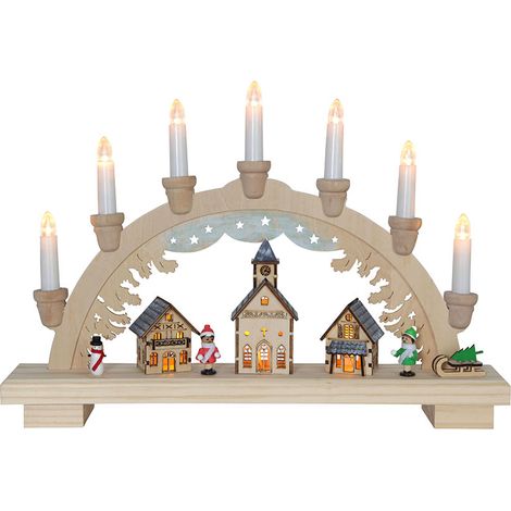 Arche de bougies LED Star Trading 'Dassel' en bois avec figurines de Noël, chandelier 7 flammes, piles + minuterie, L 43 cm (1/4)