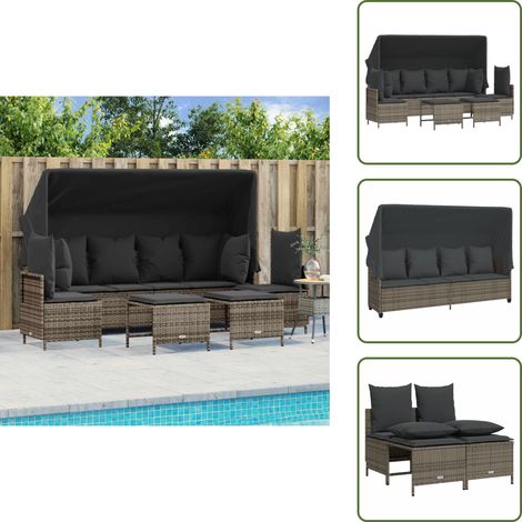 The Living Store Salon de jardin 5 pcs avec coussins gris résine tressée - Ensemble Salon De Jardin - Salon De Jardin Pliable - Meubles De Jardin Résistants Aux Intempéries - Fauteuil De Jardin - Pouf