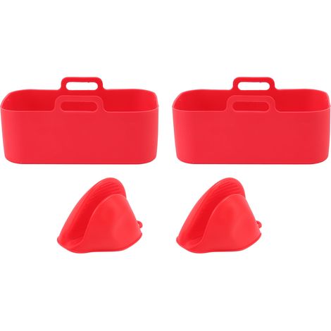 Lot de 2 Bacs en Silicone pour Friteuse Air Ninja DZ201 Foodi 8QT, Rectangulaires Rouges Résistants à 230°C avec Pinces (1/5)
