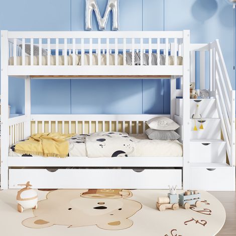 MEUBLIV Etagenbett 90x200 cm Weiß – mit Rollbett, Leiterschrank, ohne Matratze (1/5)