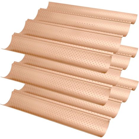 plaques de cuisson pour baguettes - Moule à baguette en acier au carbone perforé - 38 x 33 cm - Revêtement antiadhésif rose - Pour four et pâtisserie (1/5)