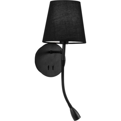 Merano Cedar Liseuse Métal Noir Tissu Noir Abat-jour LED 3W 3000K 180Lm LED E14