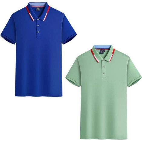 Lot de 2 Polo Homme Ete Manches Courtes T-Shirt Elegant Couleur Unie Top Respirant Tissu Confortable - Bleu fonce/vert clair (1/4)
