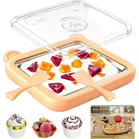 Machine À Crème Glacée, Avec Un Couvercle Transparent Et 2 Spatules, Sorbetière Instantanée, Moule À Crème Glacée, Faire De La Crème Roulée, Yaourt Glacé, Glace, Sorbet (1/5)