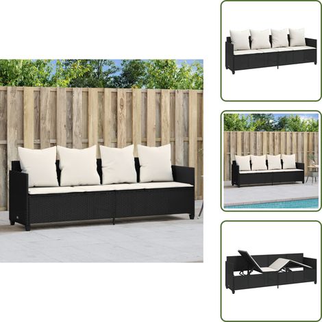 Sonnenliege mit Kissen Schwarz Poly Rattan - Sonnenliege - Gartenliege - Relax Liege - Outdoor Möbel - Poolside Lounge Chair