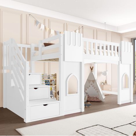 MEUBLIV Litera alta 90x200 cm blanco - escalera de almacenaje, sin colchón (1/5)