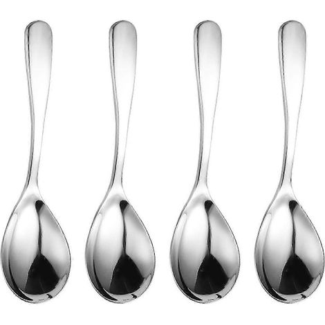 Lot de 3 cuillères à soupe épaisses à manche court, en acier inoxydable, cuillères de cuisine rondes, grandes cuillères à soupe, compatibles lave-vaisselle, nouveauté, S03 (1/5)