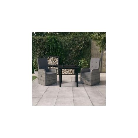Ensemble de salle à manger de jardin avec coussins 3 pcs Gris (1/5)