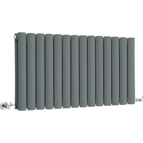 Milano Aruba Anthracite Horizontal Double Oval Panel Radiator - 400mm x 826mm