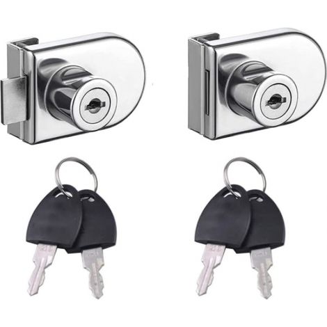 2 armoires verrouillables, serrure de porte en acier inoxydable, serrure de vitrine, verre