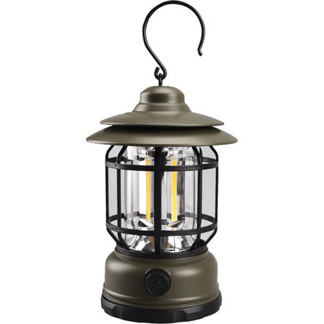 Lanterne de Camping Rechargeable, Lampe de Camping rétro en métal, lampe de tente suspendue à intensité variable pour le camping, les urgences, la pêche, la randonnée, etc (verte) (1/5)