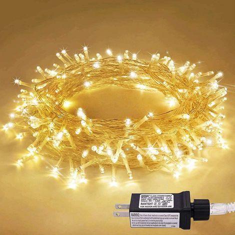 Guirlande lumineuse de Noël d'intérieur de 13 m (42,6 pi) avec 100 DEL blanc chaud, fil transparent étanche pour sapin de Noël d'extérieur, 8 modes