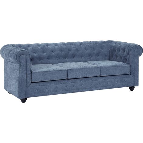 Divano 3 posti in tessuto blu CHESTERFIELD
