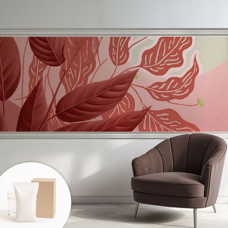 Papier peint intissé mural installation rapide du papier peint durable et résistante - Colle incluse gratuite Feuilles organiques 250x104 cm (1/5)