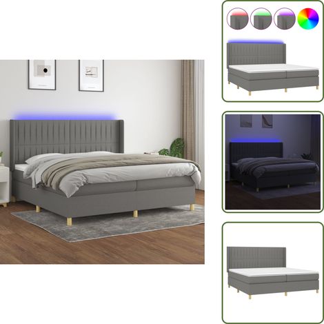 Sommier à lattes de lit matelas LED Gris foncé 200x200 cm Tissu - Sommier Tapissier - Lit Plateforme - Lit Avec Rangement - Lit Design - Lit Moderne (1/5)