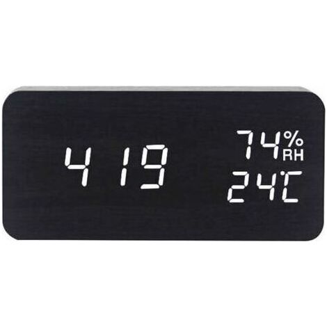 Numérique Réveil Bois Réglable Luminosité Contrôle Vocal LED Horloge Rectangle Affichage Temps Température Décor À La Maison,Noir (1/4)