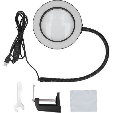 Lampe loupe LED à bras articulé réglable, lentille en verre 5X, éclairage flexible pour soudure et lecture (1/5)