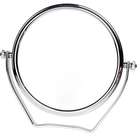1 Miroir cosmétique sur pied, Double face grossissant x10, Métal chromé, Ø 15,3 cm, Pour salle de bain (1/5)