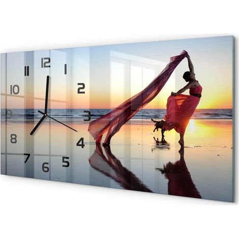Horloge Murale Panoramique en Verre 60x30 cm Décorative Moderne Salon Cuisine Femme dansante (1/5)