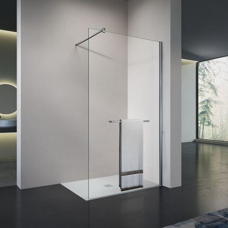 GRAND VERRE Élégance Chromée Paroi de douche avec porte-serviette, verre transparent, profilé mural et barre de maintien 70x200 (1/5)