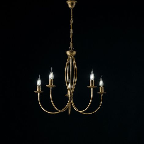 Araña de hierro marrón oro cinco luces 55x h53 cm
