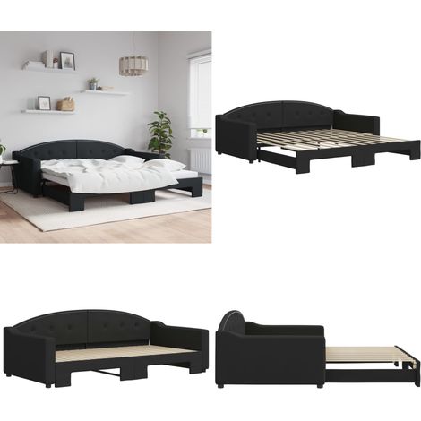 Tagesbett Ausziehbar Schwarz 100x200 cm Stoff - Schlafsofa - Doppelbett - Gästebett - Tagesbett - Wohnzimmer Möbel - Home & Living