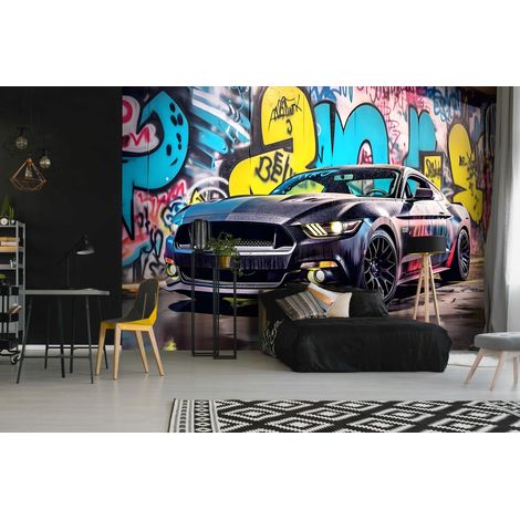 Vlies Fototapete Auto 150x105 cm, Tapeten, für Wohn und Schlafzimmer, Vliestapete Wandtapete Tapete 3D Effekt- inkl. Kleister - Graffiti Urban Street Art, WallArena (1/4)