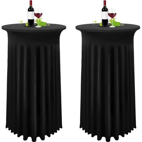 [LLC] Lot de 2 nappes noires pour tables hautes, nappe pour tables hautes 80 x 110 cm, nappe noire extensible à plis en élasthanne (1/4)
