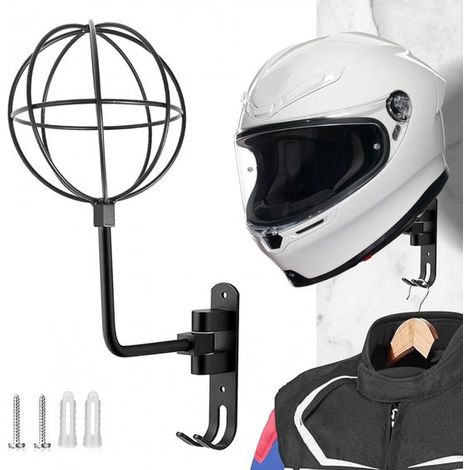 Soporte para casco, Soporte para casco, Soporte de pared para casco, motocicleta, con gancho, para chaleco táctico, casco, chaqueta, Negro (1/5)