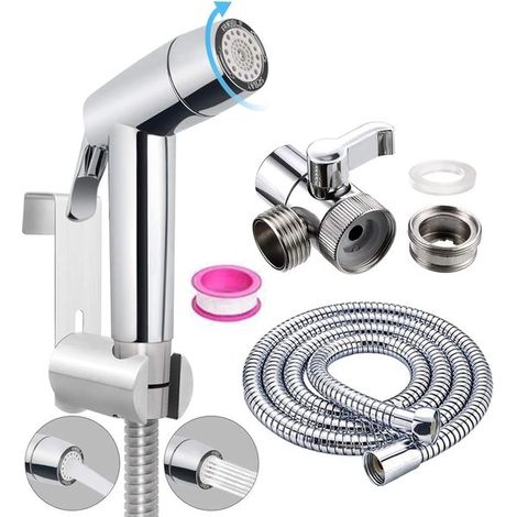 Bidet - Douchette de bidet - Toilettes avec bidet - Pulvérisateur de bidet - Rince et nettoie le pommeau de douche - Avec inverseur de douche à 2 voies, flexible de douche de 150 cm et support pour do