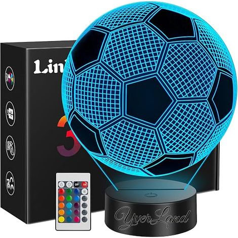 3D Colorful LED Lamp 1 Football Football Gifts for 5-10 Years Old Kids Bedside Lamp Kids Football Goods Batteries USB Cable (1/5)