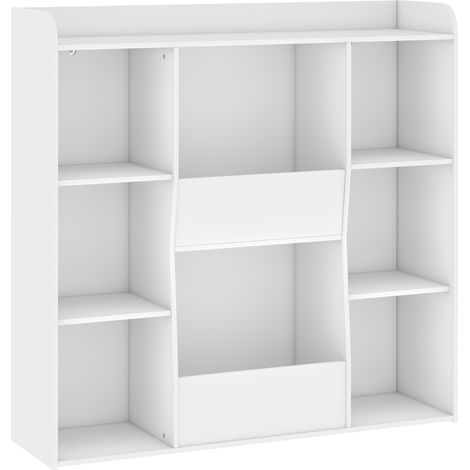 Meuble de rangement enfant, bibliothèque 8 casiers avec tablette supérieure, 104 x 29 x 101,5 cm, blanc (1/5)