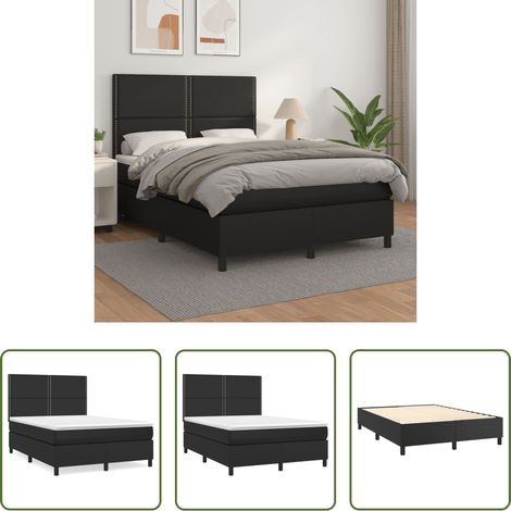 Matratze -  Boxspringbett mit Matratze Schwarz 140x200 cm Kunstleder