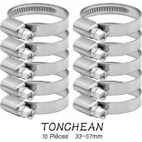 Collier de Serrage Tuyau Réglable 33-57mm Gamme en Acier Inoxydable 304 Assortiment Tuyau Pinces Clips pour Famille Tuyau D'eau, Home Gaz, Tube D'automobiles, Robinet 10 Pièces (12mm) (1/4)
