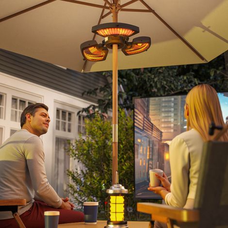 Chauffage électrique d'extérieur 2400 W avec 3 niveaux de chaleur et protection anti-basculement pour parasol de terrasse Ø55 x 8 cm, noir (1/5)