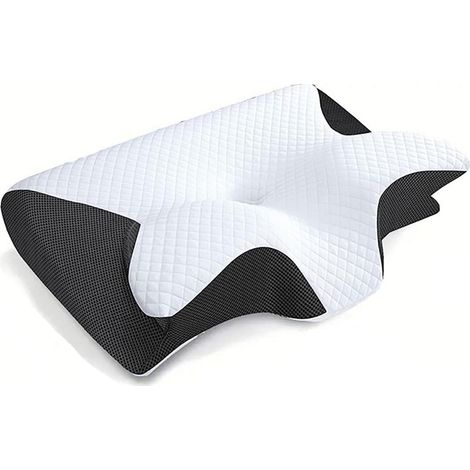 Oreiller Ergonomique Cervical Mémoire de Forme, Oreiller Anti Ronflement et Apnée Positionnelle, Pillow Orthopédique Cervicales et Dos, 62 X 37 X 9/12 cm (Noir)