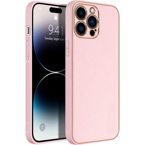 Custodia protettiva in vera pelle per iPhone 14 Pro classico, con design galvanizzato, bordi rialzati per proteggere fotocamera e schermo e tutti i pulsanti facilmente accessibili.
