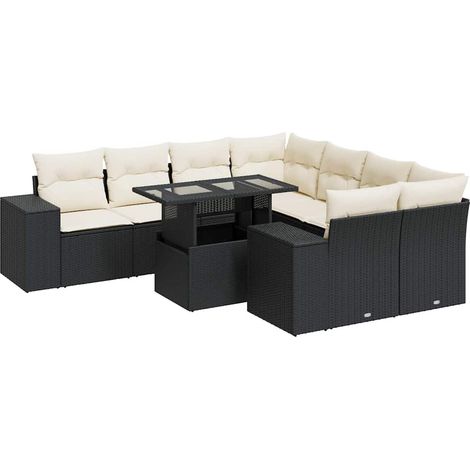 Maison Exclusive - Set Divani da Giardino 9 pz con Cuscini Nero in Polyrattan (1/5)