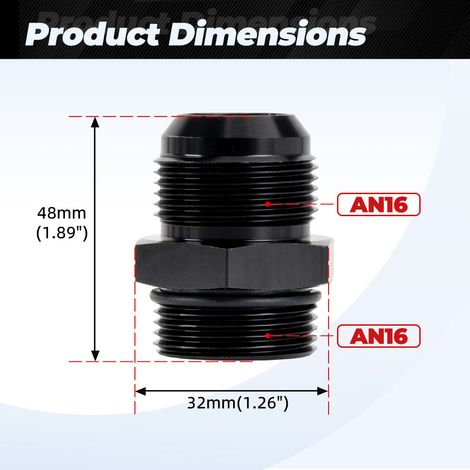 Adaptateur de connecteur de refroidissement d'huile ORB AN3 AN4 AN6 AN8 AN10 AN12 AN16 AN20 - -AN16-AN16 (1/3)