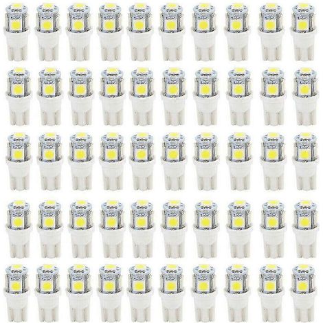 Lot de 50 ampoules LED T10 à culot W5W (5-SMD 5050) ultra blanches, culot W5W, références 2825, 158, 192, 168 et 194. (1/4)