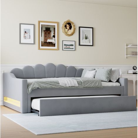 MEUBLIV Cama 140x200 cm gris – con cama nido y LED, sin colchón (1/5)