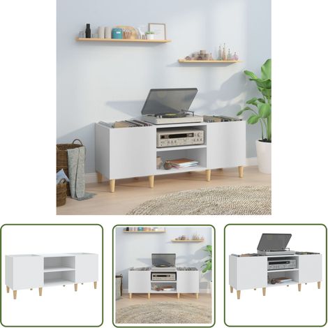The Living Store Armoire à disques blanc 121x38x48 cm bois d'ingénierie - Meuble Vinyle - Étagère Disque - Rangement Musique - Bibliothèque Audiophile - Support Tournibox (1/5)