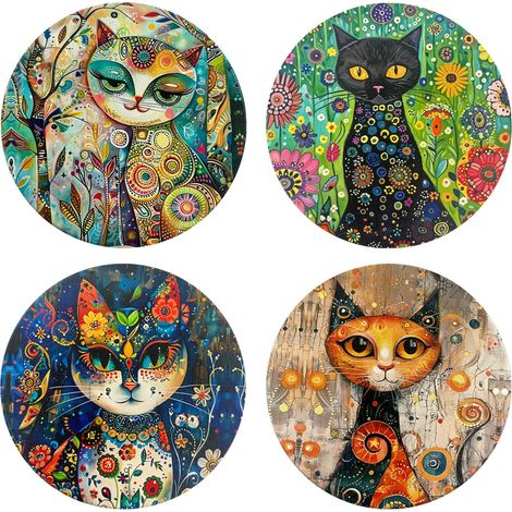 Set di 4 sottobicchieri a forma di gatto, design assortiti, antiscivolo, divertenti decorazioni per casa e ufficio