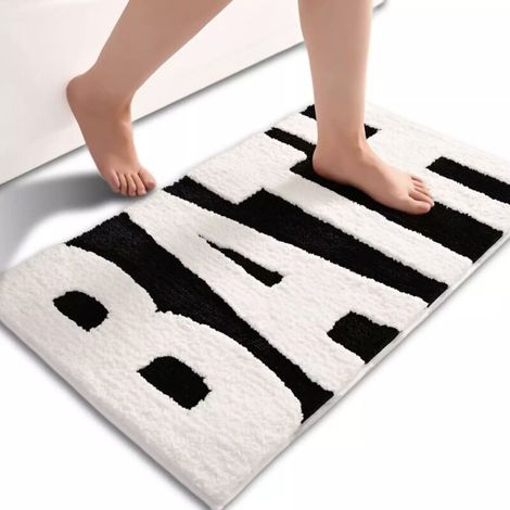 Joli tapis de bain noir et blanc, pour baignoire, chambre, douche, toilette Home Decor 20 x 32 pouces (1/4)