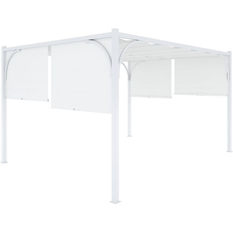 Gazebo Pergola 3x4 M Pergolato Tetto Scorrevole Telo Colore Bianco Impermeabile Retrattile Richiudibile Struttura Bianca Acciaio Giardino Terrazzo Piscina Esterno Campeggio Design Elegante Moderno - C