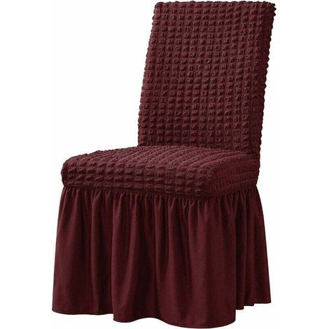 Housse de Chaise Extensible avec Jupe, Couverture Décorative pour Chaise de Salle à Manger (2 Pièces, Bordeaux) (1/4)
