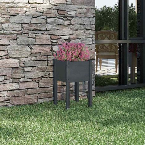 Jardinière - Balconnière à fleurs Gris 40x40x70 cm Bois de pin massif BV946109 - BonneVie (1/5)