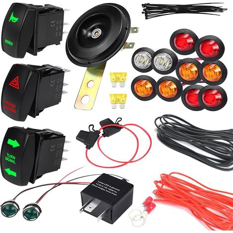 Universal ATV UTV SXS Turn Signal Kit, Street Legal Turn Rocker Light 120DB Horn Reverse Light Rocker Switch Adjustable Turn Signal Relay Kit for Polaris Dirt Bike RZR Kaw-as-aki Golf Cart Dune Buggy (1/5)